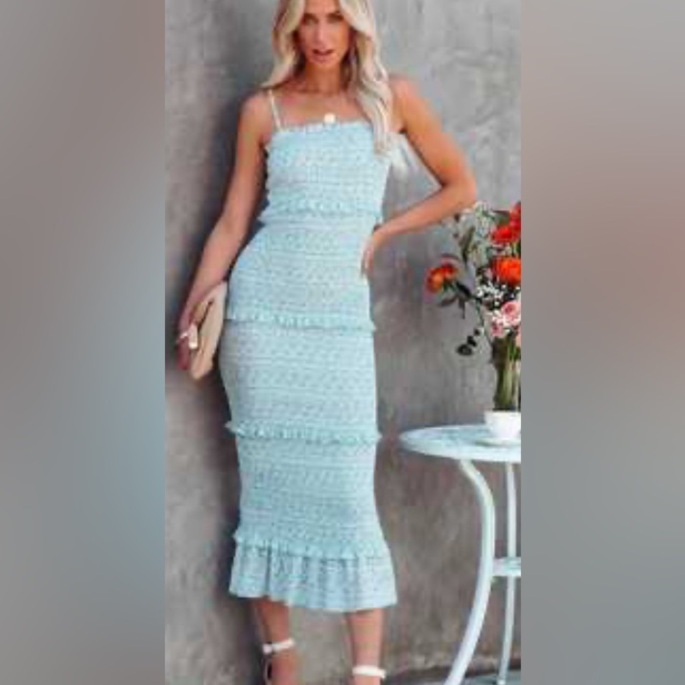 VICI Smocked Blue Floral Midi Dress